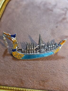 Vintage Siam Sterling Silver enamel Suphannahongse Royal Barge Brooch